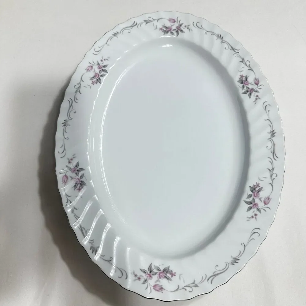 Gold Standard Serving Platter Porcelain Y2K Platinum Trim 14” Oval Made In Japan